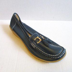 *CILOOL Navy Blue Pebbled Loafer Moccasin Flats